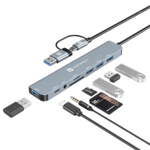 Portronics Mport 8 Plus Dual Plug 8-in-1 Docking Station/Hub with AUX, USB 3.0, microSD/SD Card Reader, Type-C Data, USB 2.0, Type-C and USB Plug for Laptop, Mac, PC